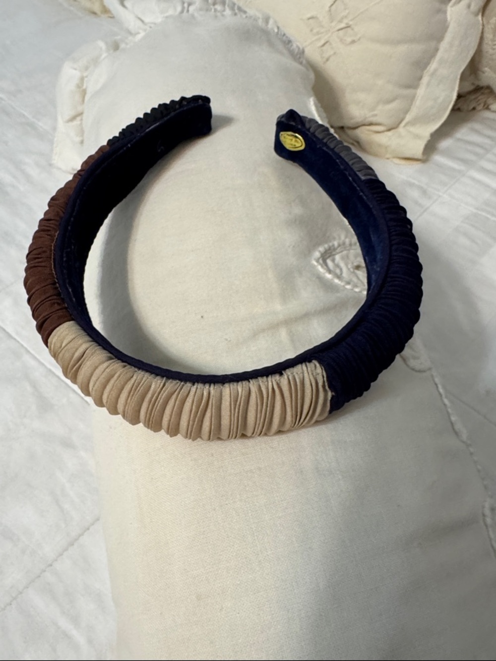 Multi-Tone Wrapped Headband in Beige and Brown, Grey, Blue and Black
